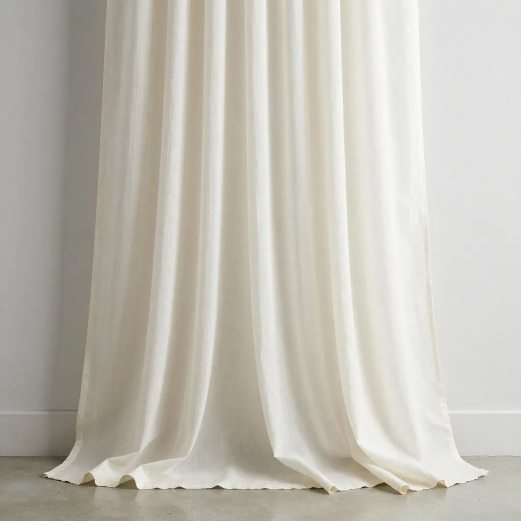 Sheer linen-look drapes in natural tone for window styling